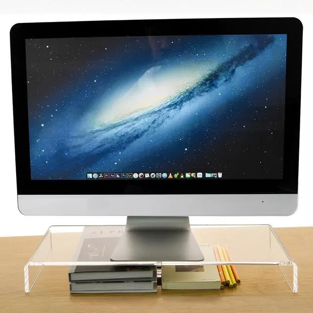 Alt view image 2 of 5 - AIMOLLY 20" Crystal Clear Acrylic Monitor Stand Riser - Fits iMac/Printer/TV, Ergonomic 3" Elevation w/Hidden Keyboard Storage, Sleek Desk Organizer for Home Office