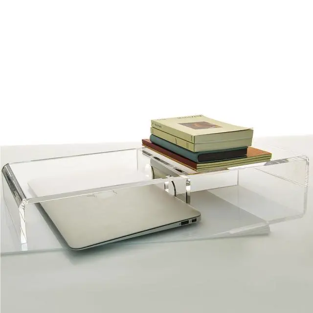 Alt view image 4 of 5 - AIMOLLY 20" Crystal Clear Acrylic Monitor Stand Riser - Fits iMac/Printer/TV, Ergonomic 3" Elevation w/Hidden Keyboard Storage, Sleek Desk Organizer for Home Office