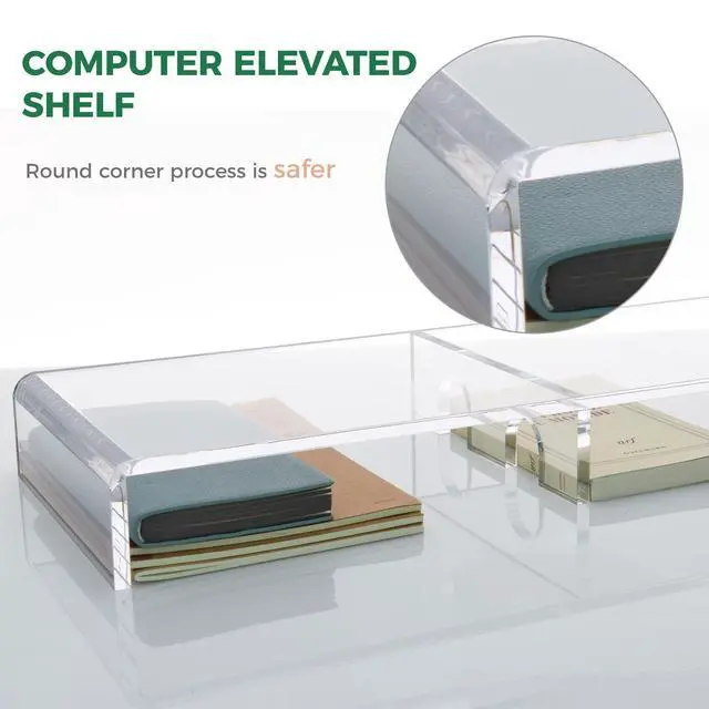 Alt view image 5 of 5 - AIMOLLY 20" Crystal Clear Acrylic Monitor Stand Riser - Fits iMac/Printer/TV, Ergonomic 3" Elevation w/Hidden Keyboard Storage, Sleek Desk Organizer for Home Office