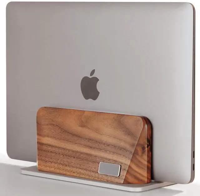 Main image of ALNYXAR Premium Vertical Laptop Stand for Desk Adjustable Dock, Solid Walnut Wood and Silver Aluminum Laptop Holder, Vertical MacBook Stand for MacBook Pro/Air and Laptops up to 17 Inch (Silver)