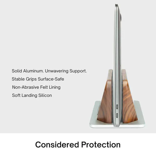 Alt view image 3 of 5 - ALNYXAR Premium Vertical Laptop Stand for Desk Adjustable Dock, Solid Walnut Wood and Silver Aluminum Laptop Holder, Vertical MacBook Stand for MacBook Pro/Air and Laptops up to 17 Inch (Silver)