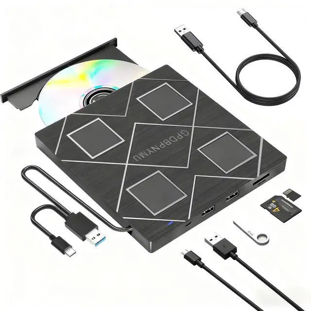 Main image of GODBPNYMU USB 3.0 & Type-C Portable CD/DVD RW Burner, 5-in-1 External DVD Drive with SD/TF Card Reader & 2 USB Ports, Compatible with Laptop PC Desktop, Windows Linux Mac OS