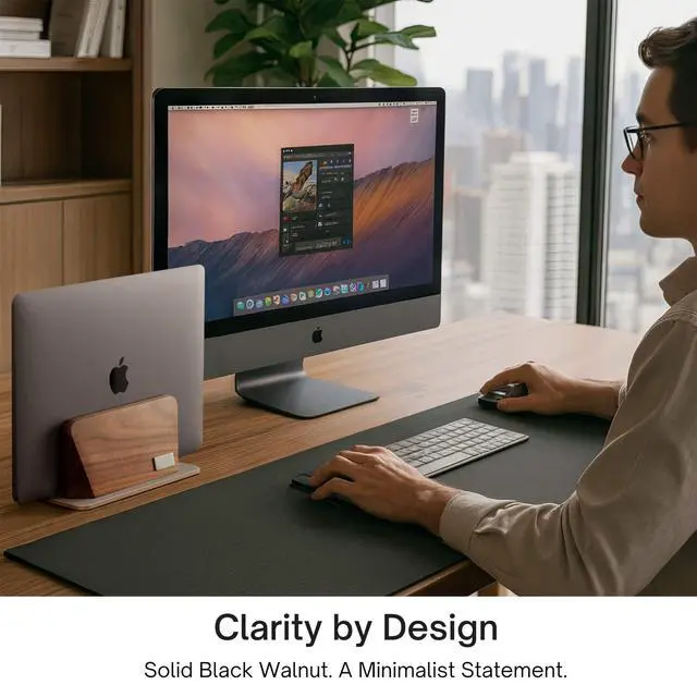 Alt view image 5 of 5 - ALNYXAR Premium Vertical Laptop Stand for Desk Adjustable Dock, Solid Walnut Wood and Silver Aluminum Laptop Holder, Vertical MacBook Stand for MacBook Pro/Air and Laptops up to 17 Inch (Silver)