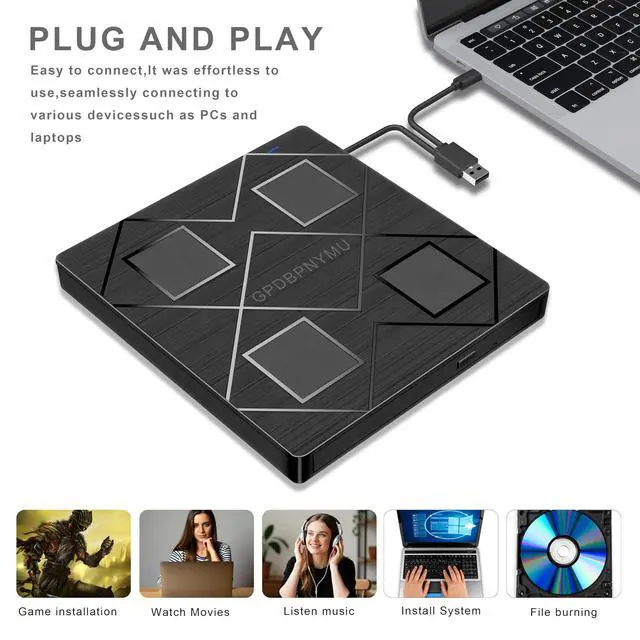 Alt view image 4 of 5 - GODBPNYMU USB 3.0 & Type-C Portable CD/DVD RW Burner, 5-in-1 External DVD Drive with SD/TF Card Reader & 2 USB Ports, Compatible with Laptop PC Desktop, Windows Linux Mac OS