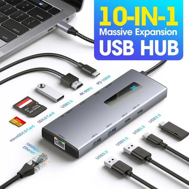 Alt view image 2 of 5 - GOAKICHGO USB C Docking Station HDMI Display, 10-in-1,Laptop Multiport Adapter, USB A and C 3.0 Ports, SD/Micro SD Card, PD100W Fast Charging, Compatible with MacBook/Dell/HP/Lenovo ThinkPad/Surface