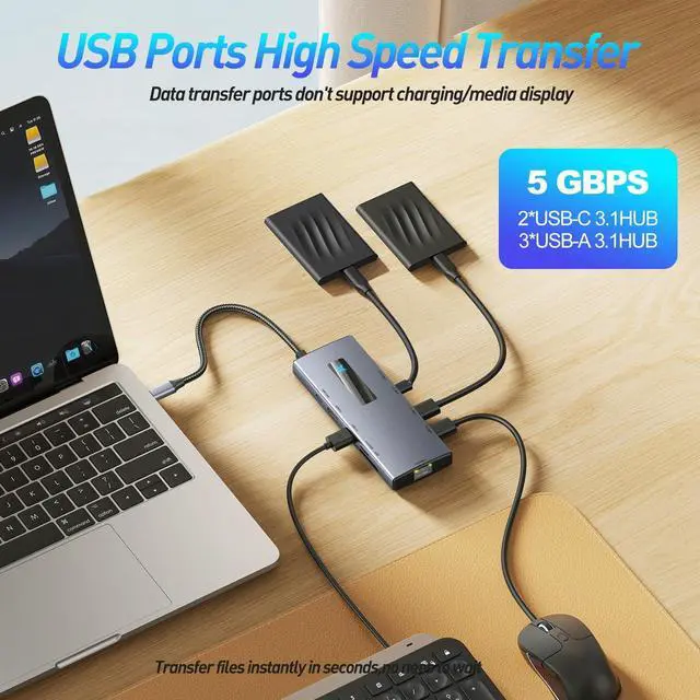 Alt view image 5 of 5 - GOAKICHGO USB C Docking Station HDMI Display, 10-in-1,Laptop Multiport Adapter, USB A and C 3.0 Ports, SD/Micro SD Card, PD100W Fast Charging, Compatible with MacBook/Dell/HP/Lenovo ThinkPad/Surface
