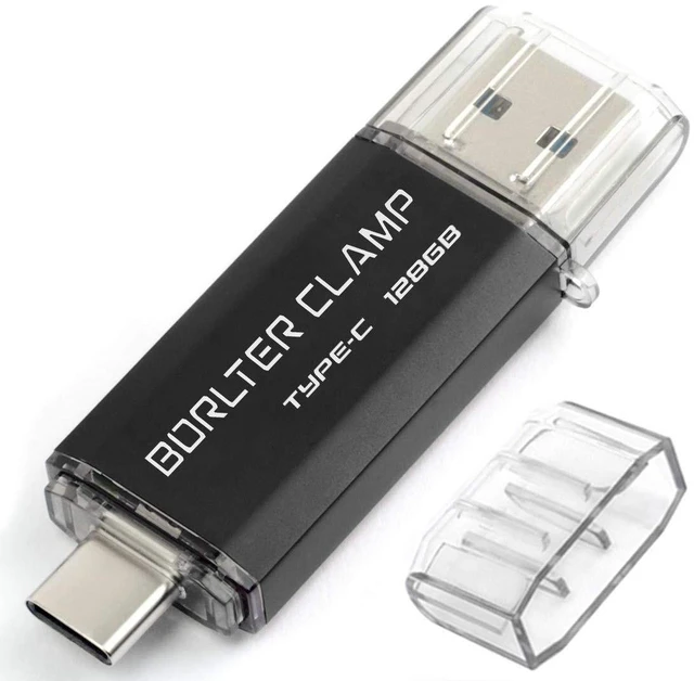 Main image of 128GB USB Type-C Flash Drive 3.0 Dual Drive, BorlterClamp USB C Memory Stick OTG Thumb Drives for Android Smartphones Samsung Galaxy S10/S9/S8/Note 9, LG, Google Pixel, PC (Black)