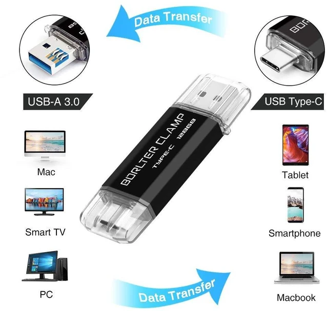 Alt view image 2 of 5 - 128GB USB Type-C Flash Drive 3.0 Dual Drive, BorlterClamp USB C Memory Stick OTG Thumb Drives for Android Smartphones Samsung Galaxy S10/S9/S8/Note 9, LG, Google Pixel, PC (Black)