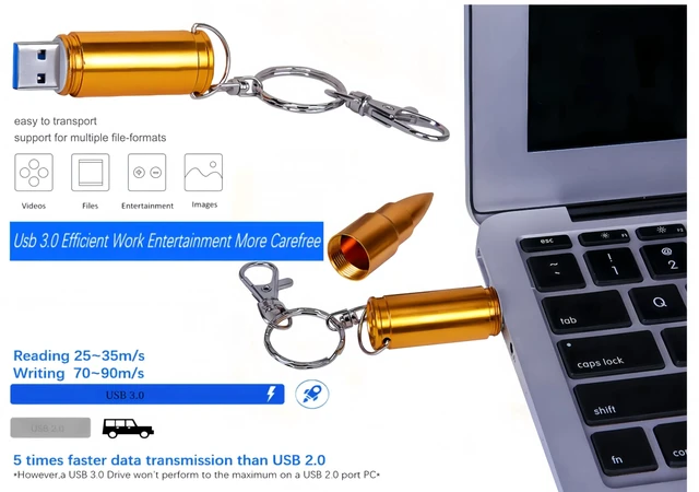 Alt view image 4 of 5 - WooTeck 128GB Metal Shining Bullet USB 3.0 Flash Drive Memory Stick with Keychain,Golden