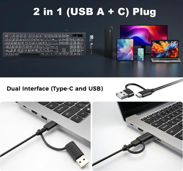 Alt view image 4 of 5 - BERGUF Backlit Keyboard for Mac Full Size Wired USB Keyboard with Numeric Keypad, White Illuminated Keys, Compatible with MacBook Pro/Air, iMac, Mac mini/Pro Space Gray