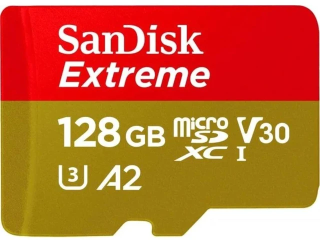 Main image of SanDisk 128GB Extreme microSD UHS I Card for 4K Video on Smartphones, Action Cams & Drones 190MB/s Read, 90MB/s Write SDSQXAA 128G GN6MN, Red/Gold