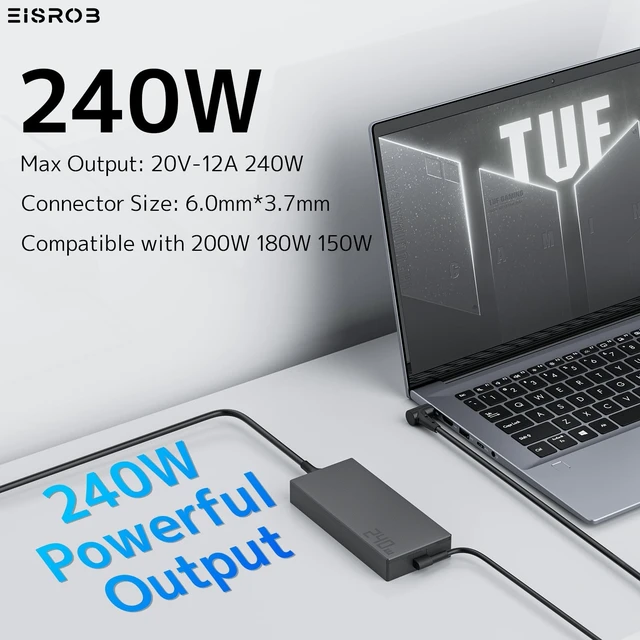 Alt view image 5 of 5 - 240W 20V 12A AC Adapter Power Supply Fit for Asus Rog Zephyrus Duo 15 TUF