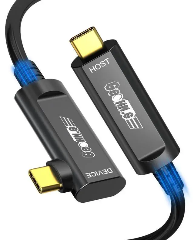 Main image of GeoHN.G USB C Fiber Optic Cable Right Angle 33FT, 10Gbps Active Optical USB 3.2 Gen2 Cable with German SiliconLine Chip, Long Distance for Machine Vision, Logitech 4K Camera, VR/AR, Video Confe