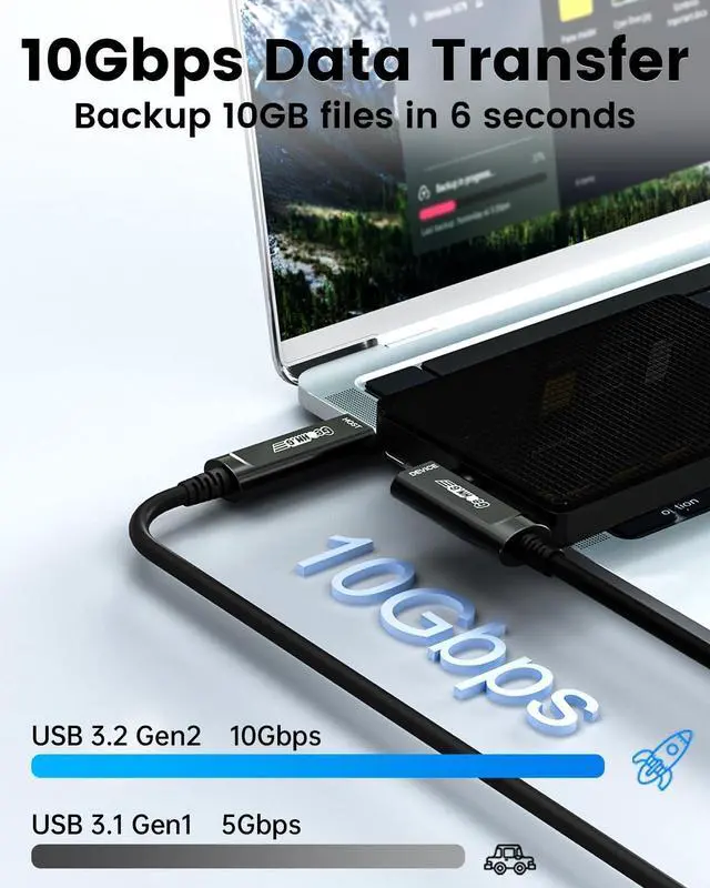 Alt view image 2 of 5 - GeoHN.G USB C Fiber Optic Cable Right Angle 33FT, 10Gbps Active Optical USB 3.2 Gen2 Cable with German SiliconLine Chip, Long Distance for Machine Vision, Logitech 4K Camera, VR/AR, Video Confe