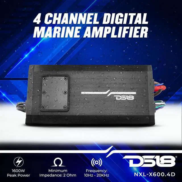 Alt view image 2 of 5 - DS18 NXL-X600.4D 4-Channel Marine Amplifier - Compact Class D Full-Range IP67 Waterproof Amp 4 Ohms 150x4 RMS 1600W Great for Boats, Motorsports, Motorcycles, and All Elements Applications