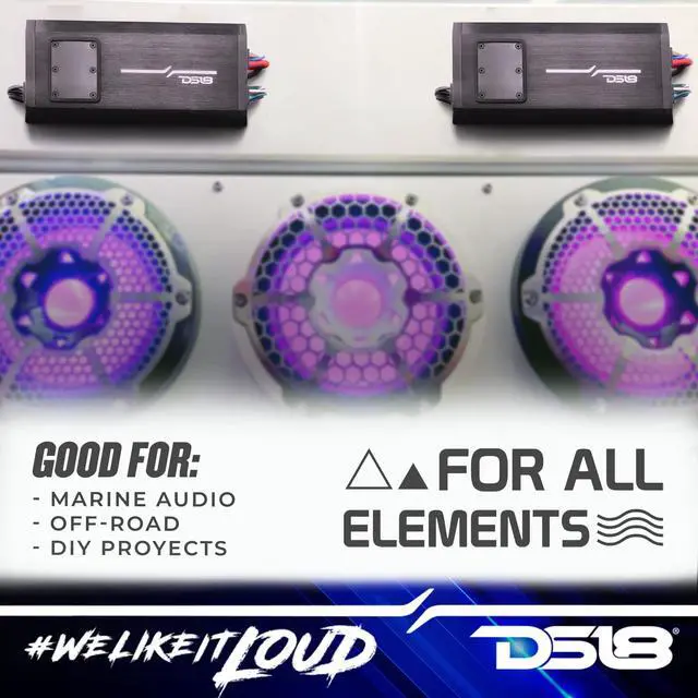 Alt view image 5 of 5 - DS18 NXL-X600.4D 4-Channel Marine Amplifier - Compact Class D Full-Range IP67 Waterproof Amp 4 Ohms 150x4 RMS 1600W Great for Boats, Motorsports, Motorcycles, and All Elements Applications