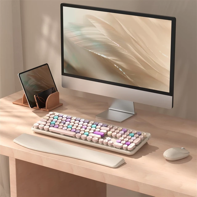Alt view image 2 of 5 - Wireless Keyboard and Mouse Combo with Phone Holder (Khaki)