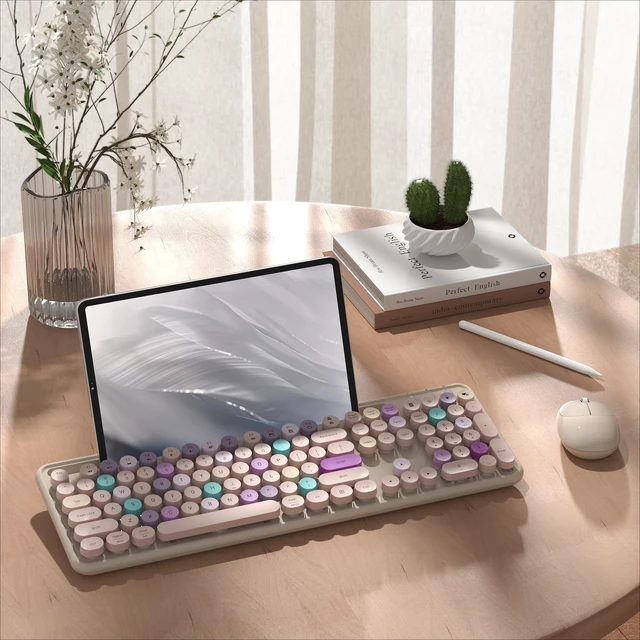 Alt view image 3 of 5 - Wireless Keyboard and Mouse Combo with Phone Holder (Khaki)