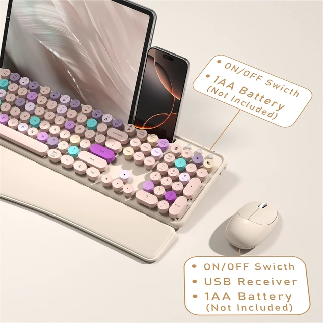 Alt view image 5 of 5 - Wireless Keyboard and Mouse Combo with Phone Holder (Khaki)