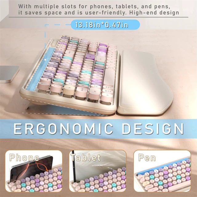 Alt view image 4 of 5 - Wireless Keyboard and Mouse Combo with Phone Holder (Khaki)