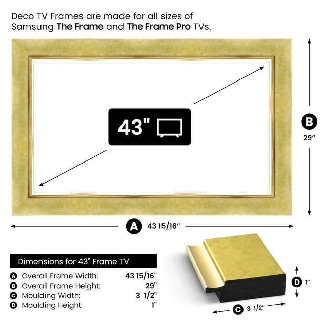 Alt view image 4 of 5 - Contemporary Gold 43" Deco TV Frame for Samsung The Frame/Pro TVs