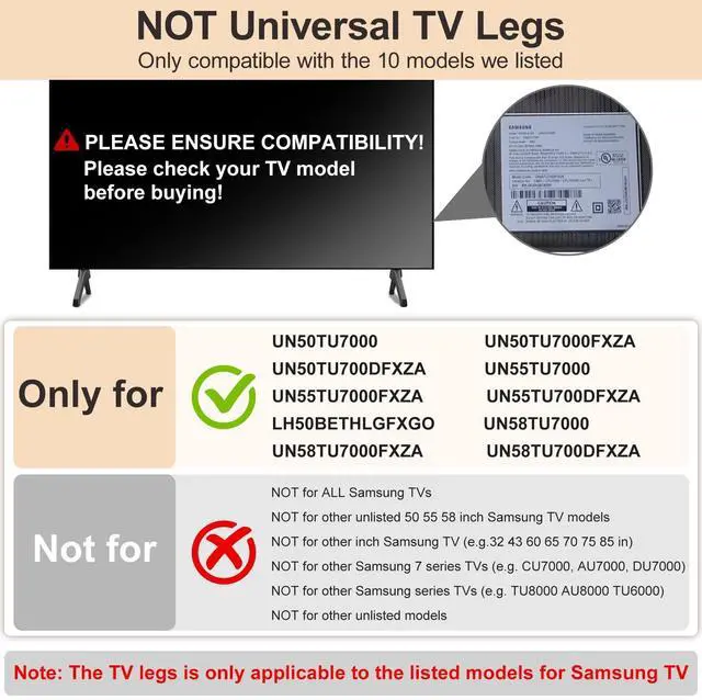 Alt view image 2 of 5 - TV Stand for Samsung TV Legs Replacement, for UN55TU7000FXZA UN50TU7000FXZA UN58TU7000FXZA UN50TU700DFXZA UN55TU700DFXZA UN58TU700DFXZA UN50TU8000FXZA LH55BETHLGFXGO, Only for Models We Listed,