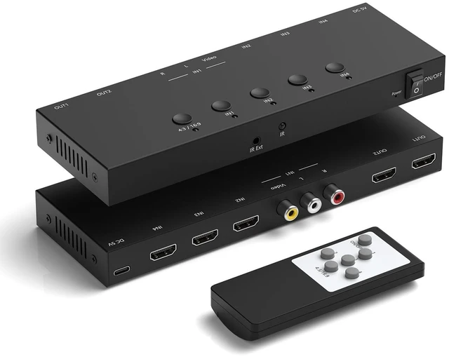 Main image of Dingsun 4In-4Out Converter, 3 Way HDMI 2.0+ RCA to 2 Way HDMI Converter for Fire StickROKU, N64, NGC, Wii, PS2/3/4/5, Xbox Series, Xbox ONE, Switch ect.