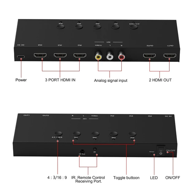Alt view image 2 of 4 - Dingsun 4In-4Out Converter, 3 Way HDMI 2.0+ RCA to 2 Way HDMI Converter for Fire StickROKU, N64, NGC, Wii, PS2/3/4/5, Xbox Series, Xbox ONE, Switch ect.