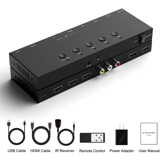 Alt view image 4 of 4 - Dingsun 4In-4Out Converter, 3 Way HDMI 2.0+ RCA to 2 Way HDMI Converter for Fire StickROKU, N64, NGC, Wii, PS2/3/4/5, Xbox Series, Xbox ONE, Switch ect.