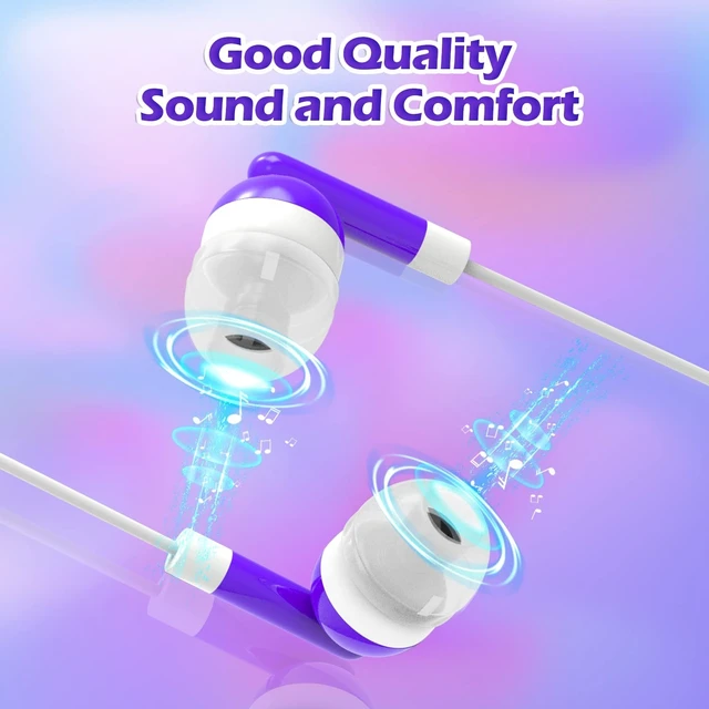Alt view image 3 of 5 - CN-Outlet Wholesale Bulk Eearbuds Headphones 100 Pack for Kids,Classroom,Labs,Students and Adults(Purple)