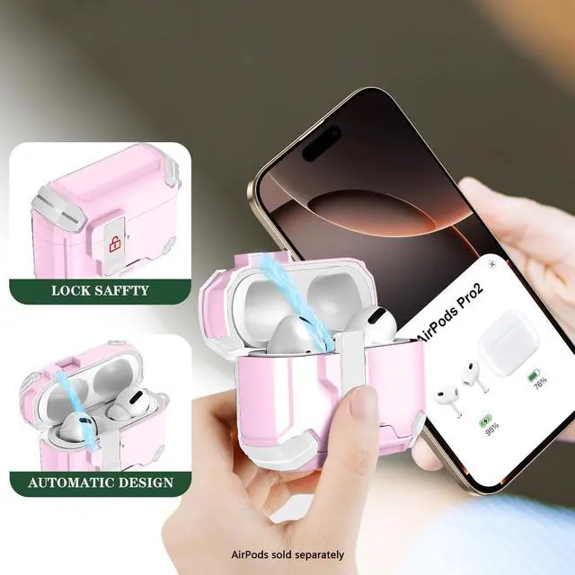 Alt view image 4 of 5 - SaharaCase - AirPods Pro 3 Case - MagSafe, Heavy-Duty, Secure Lock ^^ Raider Series - Pink