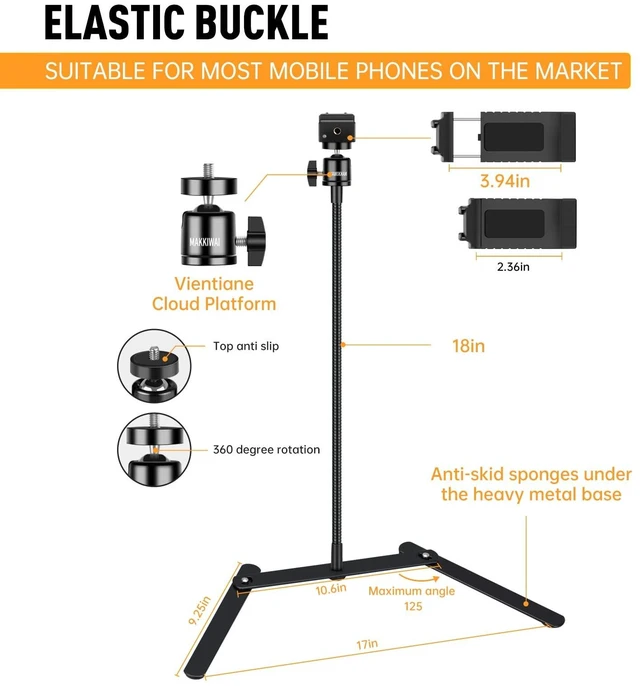 Alt view image 2 of 5 - MAKKIWAI Phone Stand for Recording, Phone Tripod Adjustable and Solid, Overhead Phone Mount, Fixable Gooseneck Phone Holder for Video Recording, Online Teaching, Cookie Decorating, Live Streaming