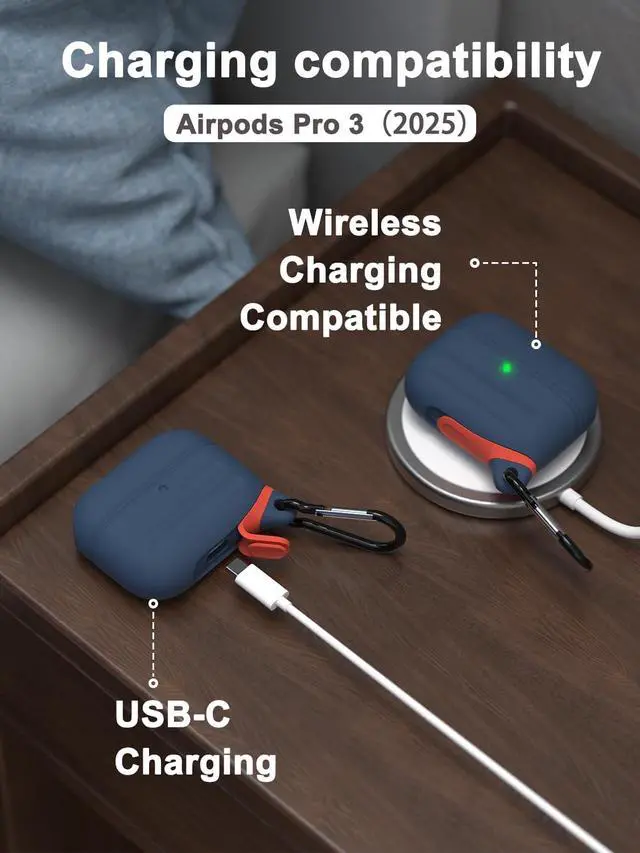 Alt view image 5 of 5 - HALLEAST for AirPods Pro 3 Case Waterproof, Front LED Visible & Support Wireless Charging, Protective Silicone Case Cover Compatible with for AirPods Pro3 Accessories, US Patent, Dark