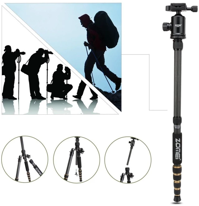 Alt view image 2 of 5 - ZOMEI Z669C Carbon Fiber Portable Tripod with Ball Head Compact Travel for Canon,Sony, Nikon, Samsung, Panasonic, Olympus, Kodak, Fuji, Cameras and Video Camera