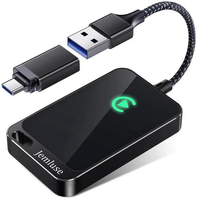 Main image of Jemluse Wireless CarPlay Adapter for Apple iPhone - Multi-User Seamless Connection for Convert Wired to Wireless Car Play Adapter - No Latency from iOS 10+ to Screen w/USB C (All Black)