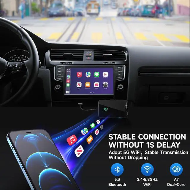 Alt view image 3 of 5 - Jemluse Wireless CarPlay Adapter for Apple iPhone - Multi-User Seamless Connection for Convert Wired to Wireless Car Play Adapter - No Latency from iOS 10+ to Screen w/USB C (All Black)