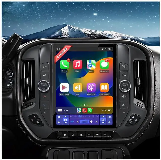 Main image of 12.1" QLED Car Radio Stereo Upgrade for Chevy Silverado & GMC Sierra 2014-2018, 8-Core Head Unit 4GB+64GB with CarPlay/Android Auto, 2K Touch Screen and 1080P Backup Camera