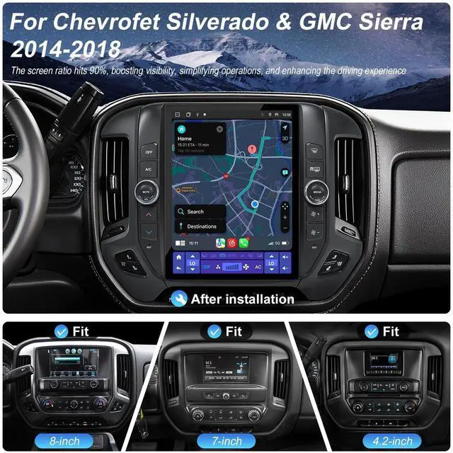 Alt view image 3 of 5 - 12.1" QLED Car Radio Stereo Upgrade for Chevy Silverado & GMC Sierra 2014-2018, 8-Core Head Unit 4GB+64GB with CarPlay/Android Auto, 2K Touch Screen and 1080P Backup Camera