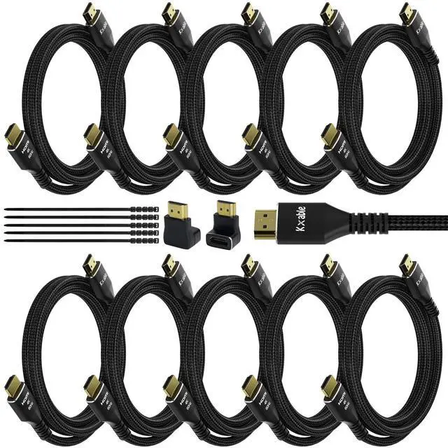 Main image of 4K HDMI Cable 15 Feet (10 Pack), Ultra HD HDMI 2.0 Cable, Nylon Braided & Gold-Plated Connectors, 4K @ 60Hz, 2K,1080P, HDCP 2.2, ARC, Bulk HDMI Cables for Laptop, Monitors, HDTV, PS5, Xbox One & More