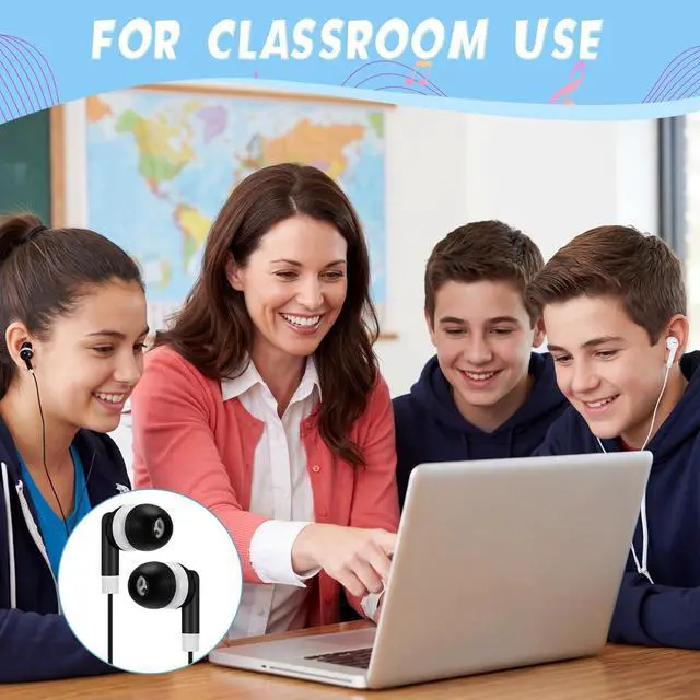 Alt view image 5 of 5 - Kigeli 300 Packs Bulk Earbuds Headphones Wired Earphones for Classroom Kids Colorful in Ear Students Ear Buds with 3.5mm Jack for Laptop School Library Supplies, No Microphone (Black,White,Grey)