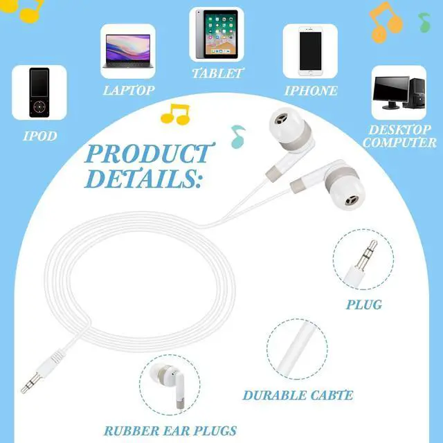 Alt view image 4 of 5 - Kigeli 300 Packs Bulk Earbuds Headphones Wired Earphones for Classroom Kids Colorful in Ear Students Ear Buds with 3.5mm Jack for Laptop School Library Supplies, No Microphone (Black,White,Grey)