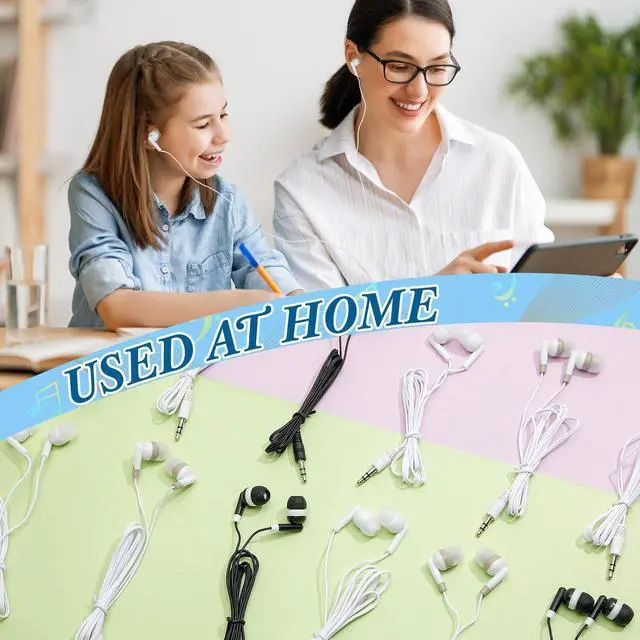 Alt view image 3 of 5 - Kigeli 300 Packs Bulk Earbuds Headphones Wired Earphones for Classroom Kids Colorful in Ear Students Ear Buds with 3.5mm Jack for Laptop School Library Supplies, No Microphone (Black,White,Grey)