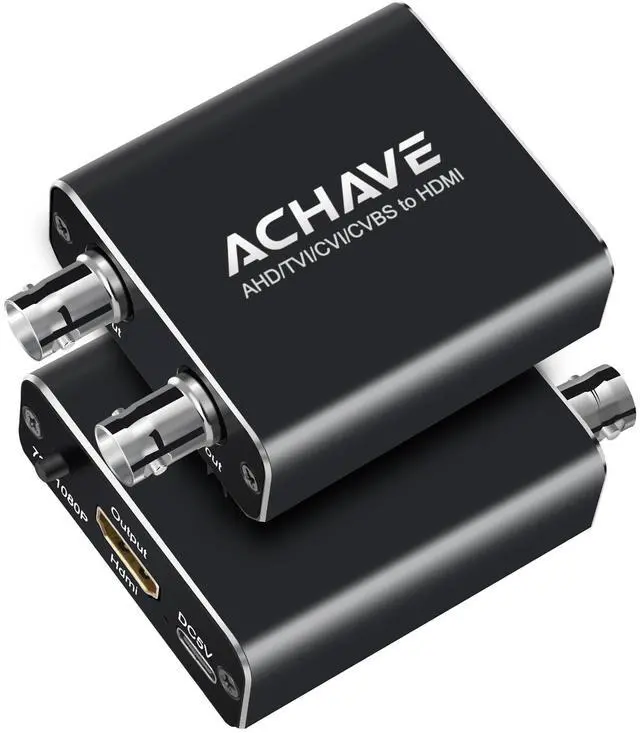 Main image of ACHAVE AHD/TVI/CVI/CVBS to HDMI Converter, AV BNC to HDMI Adaptor,Black Metal, 720P/1080P Resolution, Multi-Format Video Support for 3MP/4MP/5MP/8MP, Loop Output, Security Monitoring System