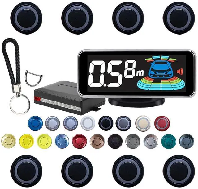 Main image of SANDETOUN Backup Parktronic System Car Auto Vehicle Reverse with 8 Parking Sensors kit, LCD Display, Distance Detection (Meter/Foot Switchable), Buzzer Alarm and Voice Prompt FunctionBlack