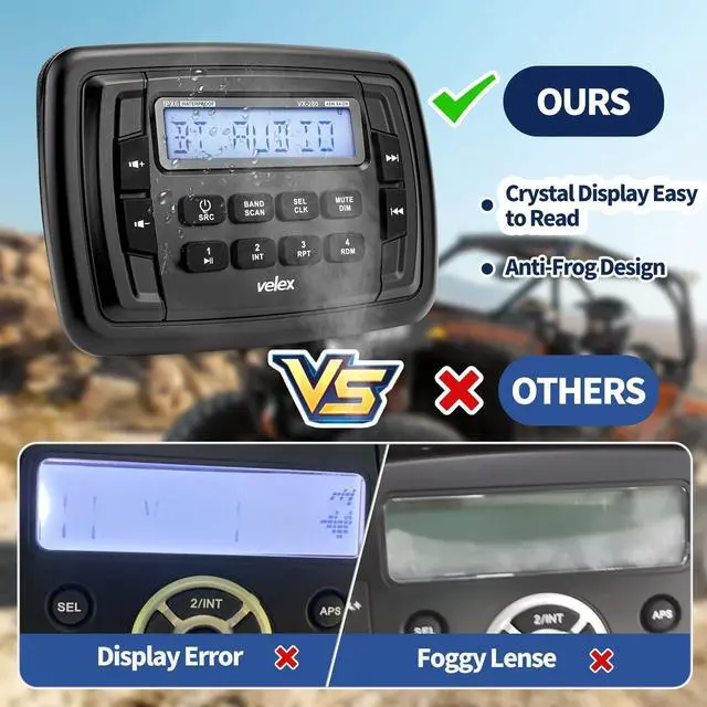 Alt view image 5 of 5 - Velex Powersport Marine Stereo Radio AM FM Tuner Stereo 4 x 45W Bluetooth Streaming UTV ATV