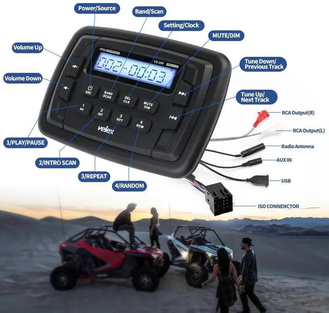 Alt view image 3 of 5 - Velex Powersport Marine Stereo Radio AM FM Tuner Stereo 4 x 45W Bluetooth Streaming UTV ATV