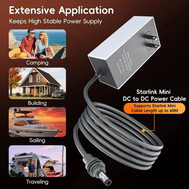Alt view image 4 of 5 - YaCeSyn 60W for Starlink Mini Power Supply Adapter, AC/DC Power Replacement, 30V/2A Output Wall Charger Plug for Starlink Mini Dish, Compatible with Starlink Mini DC to DC Power Cable