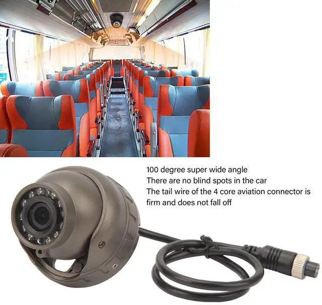 Alt view image 3 of 4 - DC 12V Dome Camera for Vehicle Interior Features Video Audio Recording, Wide Angle View, IP67 and IR Night Vision, Ideal for Bus, RV and Van (720P)