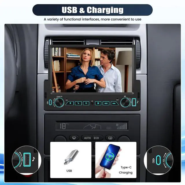 Alt view image 4 of 5 - Single Din Car Stereo with Wireless Carplay&Android Auto,7" 1 Din Touchscreen Car Radio with Bluetooth FM Radio Mirror Link for iOS/Android USB/Type-C EQ SWC Car Multimedia Player+Backup Camera