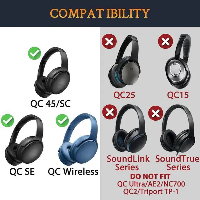 Alt view image 2 of 4 - SOULWIT Replacement Kit for Bose QuietComfort 45 (QC45)/Quiet Comfort 35 (QC35, QC35II)/QC SE/QC Wireless Headphones, Ear Pads Cushions + Headband + Silicone Earpads Cover Protector - Blue D